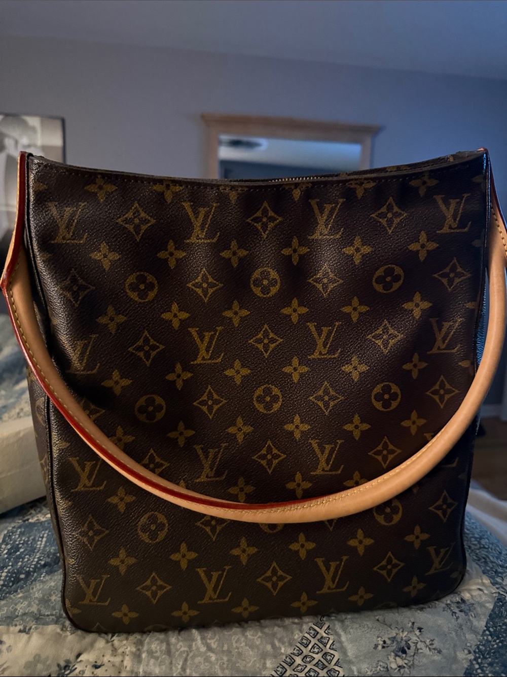 Louis Vuitton Looping GM Monogram Shoulder Bag in Brown with Tan Strap